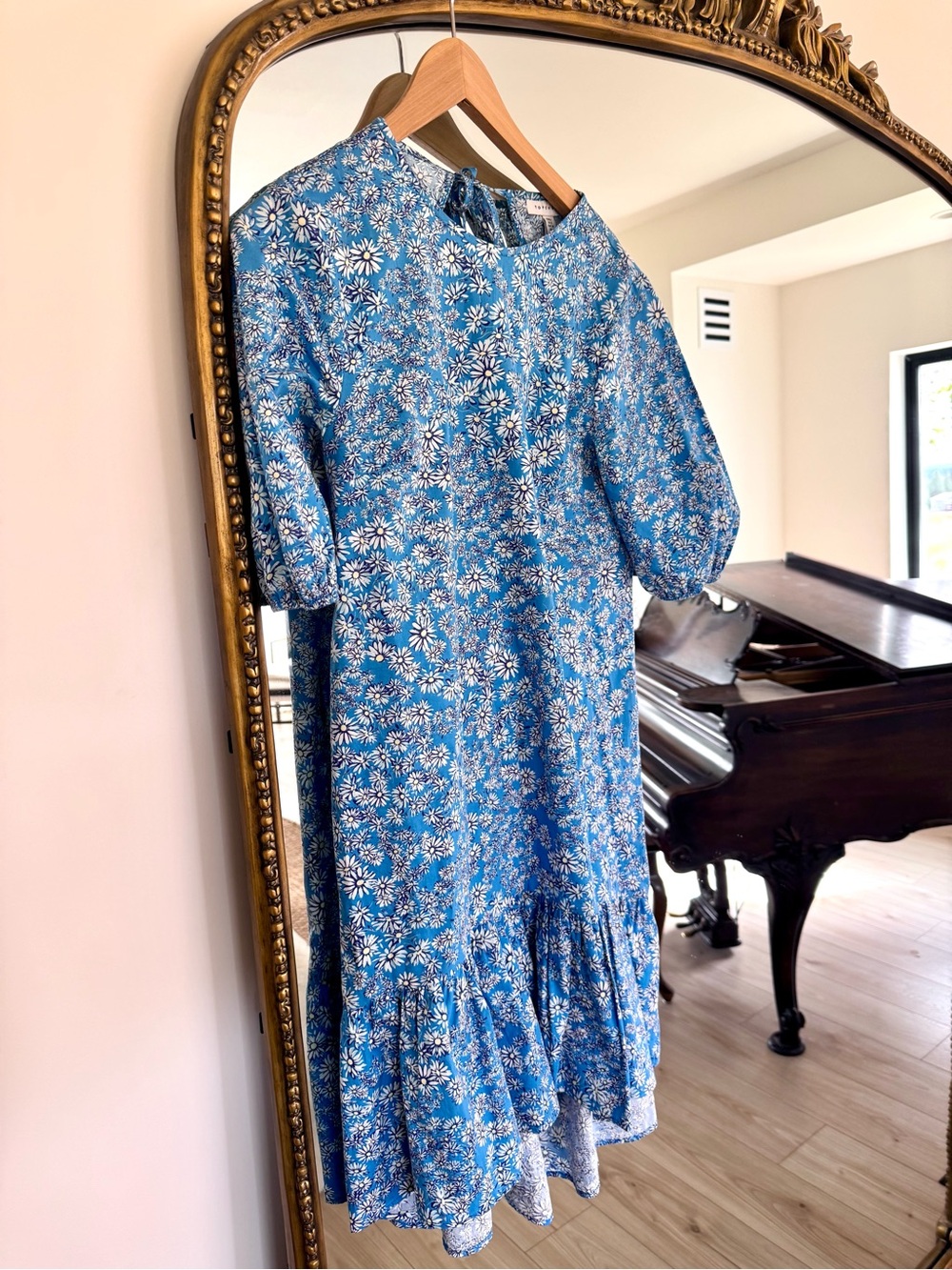 Topshop Blue Floral Puff-Sleeve Midi Dress
